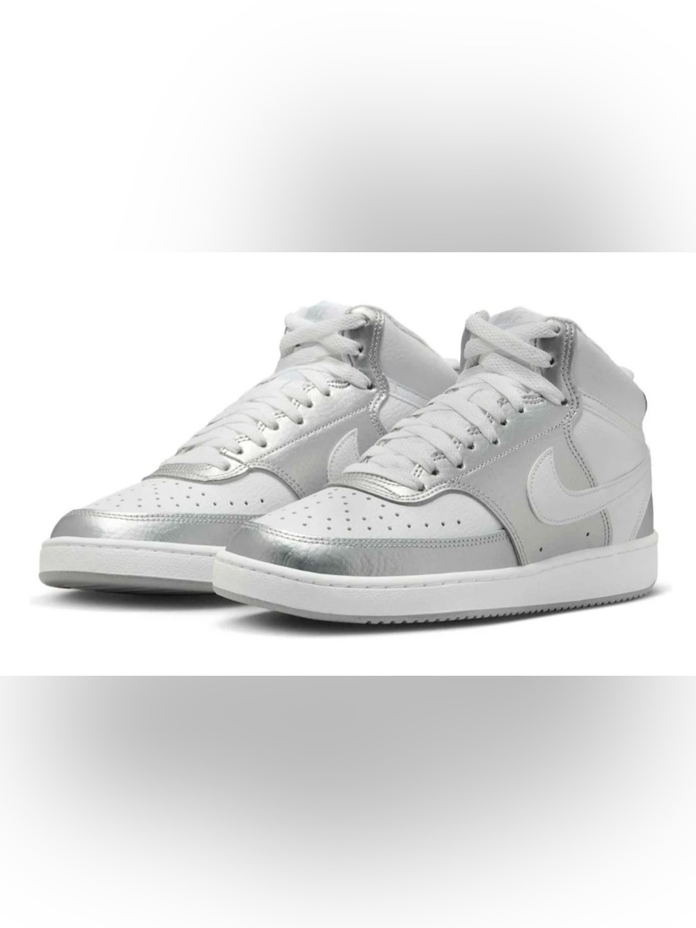 Size 9 Women Nike Court Vision Mid 'Metallic Silver White' CD5436-108 New